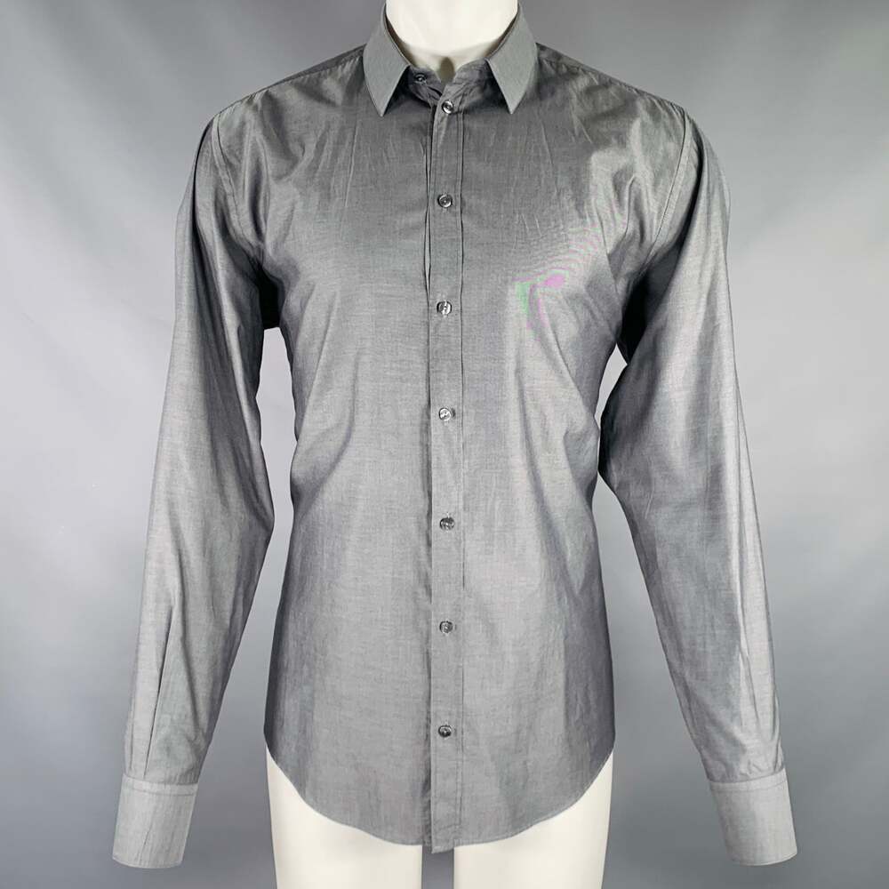 DOLCE & GABBANA Size M Grey Cotton Button Up Long Sleeve Shirt